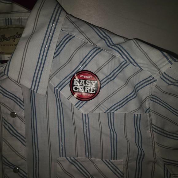 VTG Wrangler Pearl Snap Shirt Mens 2XL Blue Striped Short Sleeve Western Cowboy - Picture 4 of 7